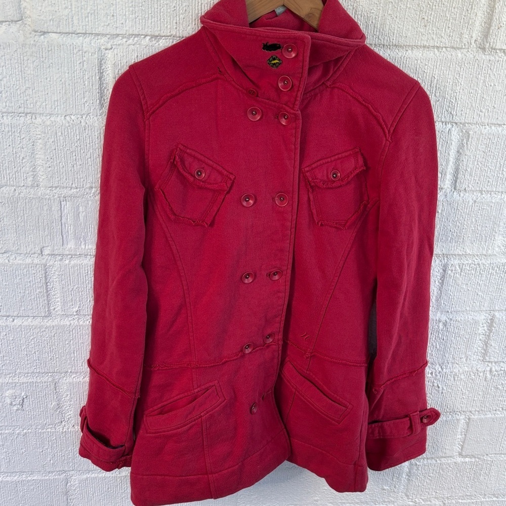 Hurley Surf Red Double-Breasted Cotton Skater Jacket sz S